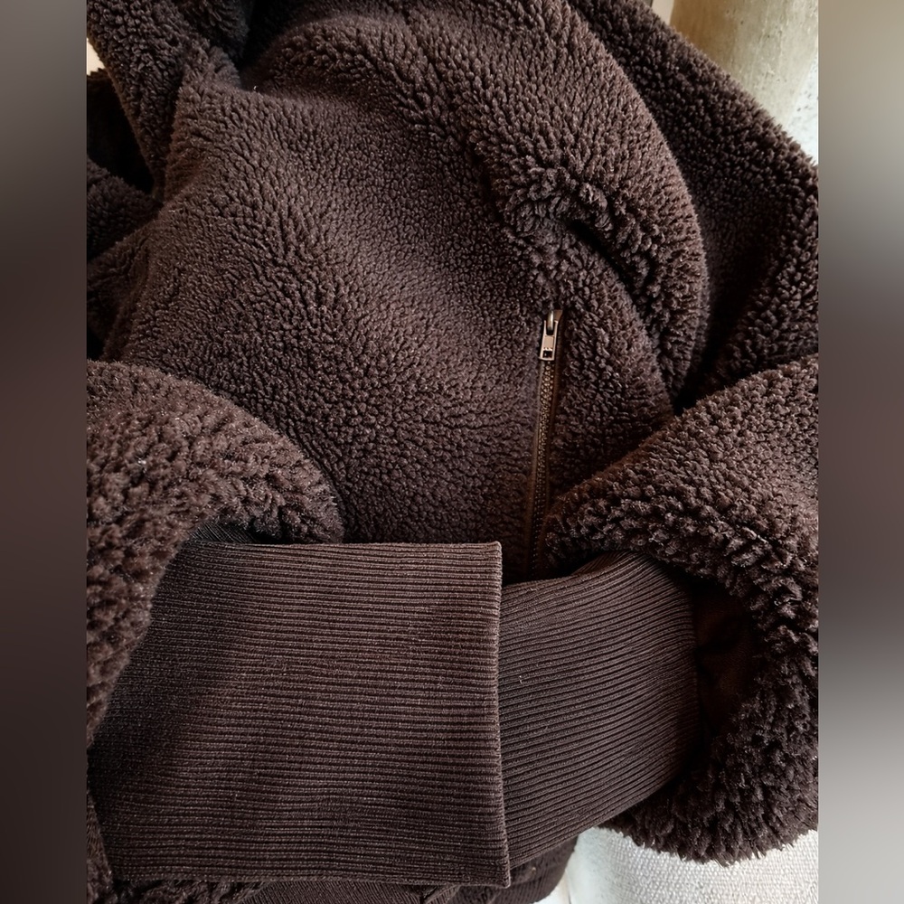 Alo Yoga Foxy Sherpa Jacket – Brown – XS – Hooded Zip Teddy Fleece - Picture 5 of 5